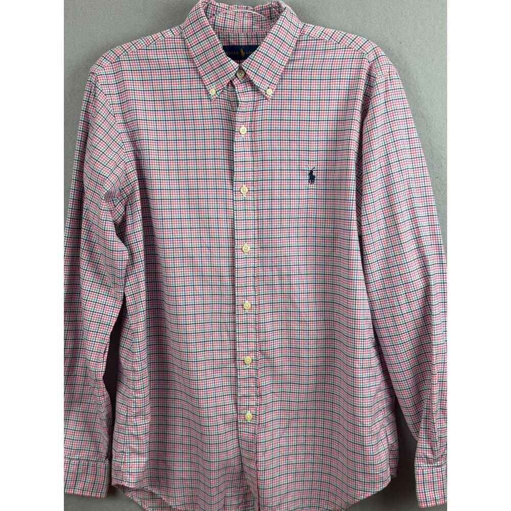 Ralph Lauren Men’s M Pink Green Navy Tattersall Check Cotton Button Down